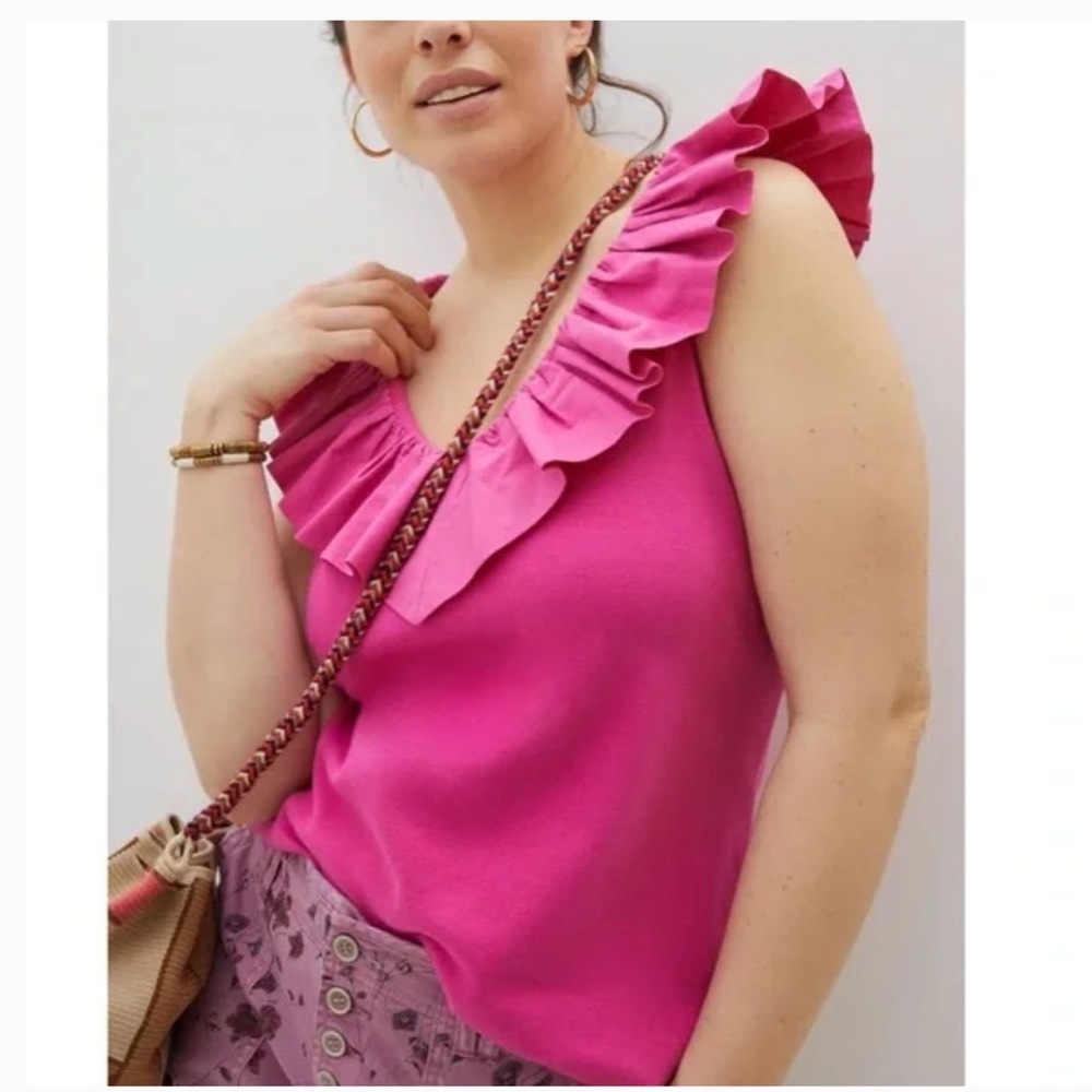 NWT Anthropologie Maeve Tina Pink Ruffled Ribbed Tank Top Blouse Plus Size 2x